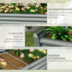 Högbädd i stål 180x90x30 cm med skyddskant, vädertålig – balkong/trädgård