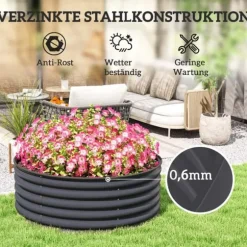 Högbädd i stål 120x120x43 cm, stapelbar/modulär – trädgård & balkong