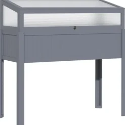 Högbädd i trä med växthus 120x54x112/122 cm, polykarbonat, grå – för tomater & grönsaker
