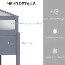 Högbädd i trä med växthus 120x54x112/122 cm, polykarbonat, grå – för tomater & grönsaker