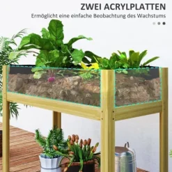 Högbädd i trä 110x50x80 cm med akrylpaneler & dränering – vädertålig