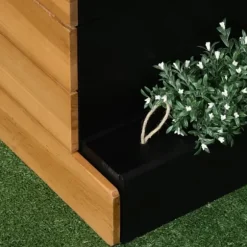 Högbädd med 4 insatser & självbevattning, fodrad, trä brun, 79,5x49,5x80 cm