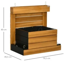 Högbädd med 4 insatser & självbevattning, fodrad, trä brun, 79,5x49,5x80 cm