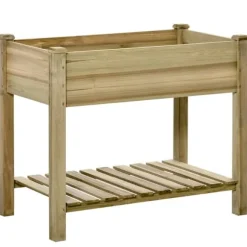 Högbädd med hylla 91x51x76 cm, trä, grön – med dräneringshål