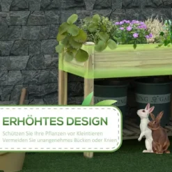 Högbädd med hylla 91x51x76 cm, trä, grön – med dräneringshål