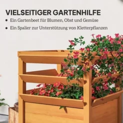 Högbädd med spaljé & öppen botten 65x65x60 cm, trä – för klätterväxter