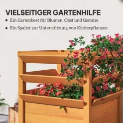 Högbädd med spaljé & öppen botten 65x65x60 cm, trä – för klätterväxter