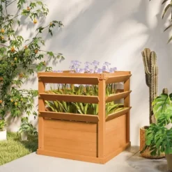 Högbädd med spaljé & öppen botten 65x65x60 cm, trä – för klätterväxter