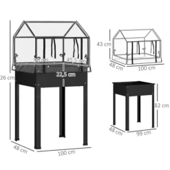Högbädd med överdrag 60x60x120 cm, metall med dränering – vädertåligt örta-/grönsaksland, svart