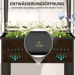 Högbädd med överdrag 60x60x120 cm, metall med dränering – vädertåligt örta-/grönsaksland, svart
