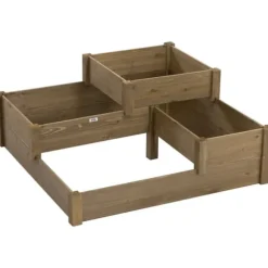 Högbädd 3-stegs i gran 122x122x51 cm, brun – för örter & blommor