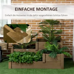 Högbädd 3-stegs i gran 122x122x51 cm, brun – för örter & blommor