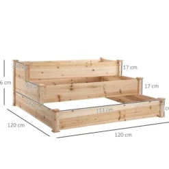 Högbädd 3-stegs i trä 124x124x56 cm – örttrappa för balkong & trädgård