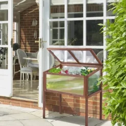 Högbädd/drivbänk 90x50x93 cm, gran & PC-skiva, brun – örtlåda för trädgård/terrass