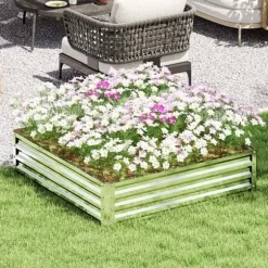 Högbädd/planteringslåda i stål 120x120x30 cm, silver – trädgård/terrass