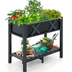 Höjd odlingsbädd, HIPS Poly Wood upphöjd planteringslåda, 86×46×74 cm, Svart