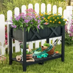 Höjd odlingsbädd, HIPS Poly Wood upphöjd planteringslåda, 86×46×74 cm, Svart