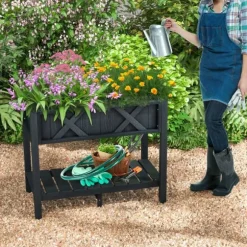 Höjd odlingsbädd, HIPS Poly Wood upphöjd planteringslåda, 86×46×74 cm, Svart