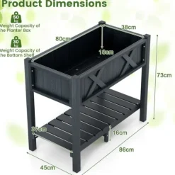 Höjd odlingsbädd, HIPS Poly Wood upphöjd planteringslåda, 86×46×74 cm, Svart
