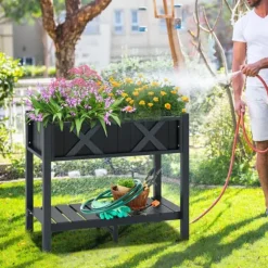 Höjd odlingsbädd, HIPS Poly Wood upphöjd planteringslåda, 86×46×74 cm, Svart