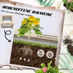 Höjd odlingslåda, 45x45x30 cm, Silver,Natur