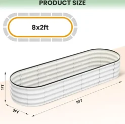 Höjd Trädgårdsbädd, Oval Galvaniserad Metallkonstruktion, Mångsidiga Planteringsalternativ,Vit 8x2x1 FT