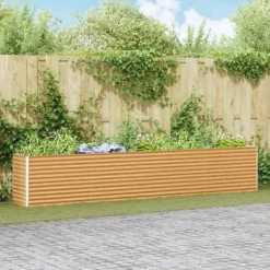 Höjd trädgårdsbänk i galvaniserat stål - vidaXL - 390x50x68 cm - Ljusbrun - Väderbeständig