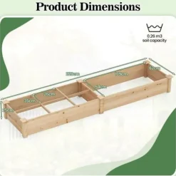 Höjdbäddsträdgård, 228x62x25 cm, Naturlig