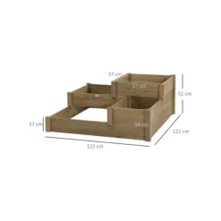 Höjdträdgård - MUVOE - 122x122x51 cm - Massivt trä - Brun - 3 nivåer