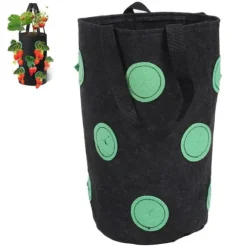 12-håls jordgubbsväska med handtag Bärbar filtväska för växter för trädgården Svart 20x35cm