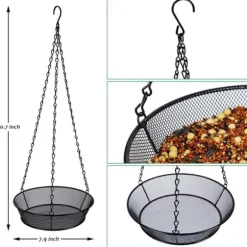Hängande Fågelmatare Rund Bricka Metallnät Plattform Frömatare för Utomhusträdgårdsdekoration