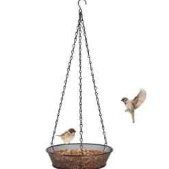 Hängande Fågelmatare Rund Bricka Metallnät Plattform Frömatare för Utomhusträdgårdsdekoration