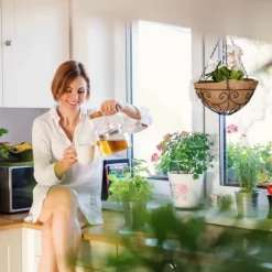 Hängande korgset, 48x31 cm, Svart, Natur