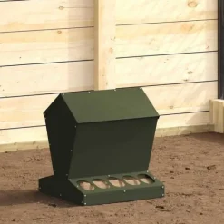 Hönsmatlåda i metall - vidaXL - Olivgrön - 40x40x45 cm - Kallvalsat stål - Kapacitet 5 kg