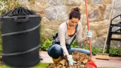 Hopfällbar behållare för löv, gräs och trädgårdsavfall, stor förstärkt, 80 liter