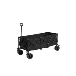 Hopfällbar extra rymlig vagn med terränghjul, 300L kapacitet och dryckeshållare – klarar 100 kg – svart