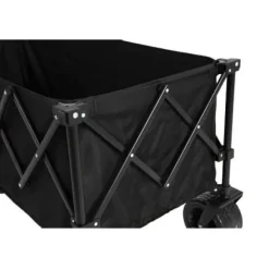 Hopfällbar extra rymlig vagn med terränghjul, 300L kapacitet och dryckeshållare – klarar 100 kg – svart