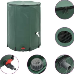 Hopfällbar regntunna 1350 L med kran – Vattenbesparing | Färg: Grön | Storlek: 1350 L