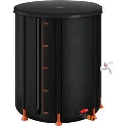 Hopfällbar regntunna - Regnvattentunna 201 l - 1000D PVC - Med kran och överfyllningskit - Bärbar - Svart