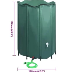 Hopfällbar regntunna med kran 1250 L - Vattenbesparande lösning | Färg: Grön | Storlek: 1250 L