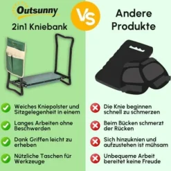 Hopfällbar trädgårdspall/knästöd 2-i-1 med verktygsväska, EVA-skum, 58×28×49 cm