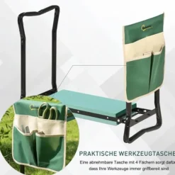 Hopfällbar trädgårdspall/knästöd 2-i-1 med verktygsväska, EVA-skum, 58×28×49 cm