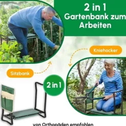 Hopfällbar trädgårdspall/knästöd 2-i-1 med verktygsväska, EVA-skum, 58×28×49 cm