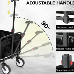 Hopfällbar vagn - Trädgårds-/strandvagn - 60 kg Maxbelastning - 360° Svängbara hjul - Justerbart handtag - 73×47×24 cm - Vit