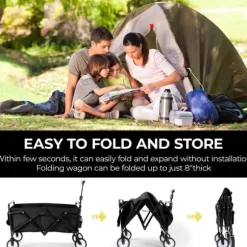 Hopfällbar vagn - Trädgårds-/strandvagn - 60 kg Maxbelastning - 360° Svängbara hjul - Justerbart handtag - 73×47×24 cm - Vit