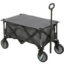 Hopfällbar vagn upp till 120 kg, teleskophandtag, sidofickor & fällbar bricka, mörkgrå