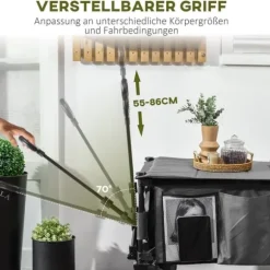 Hopfällbar vagn upp till 120 kg, teleskophandtag, sidofickor & fällbar bricka, mörkgrå