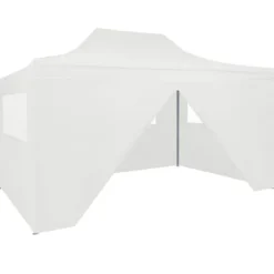 Hopfällbart partytält med 4 sidoväggar 280x410x315 cm stål vit