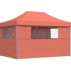 Hopfällbart partytält med 4 sidoväggar - Pop-Up-tält | Färg: Terrakotta | Storlek: Rymlig