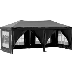 Hopfällbart partytält med sidoväggar svart 3x6 m